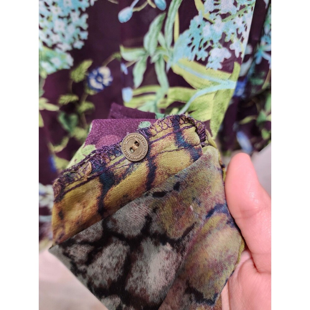 NEW DIRECTIONS WOMEN XL GREEN BLUE BLOUSE FLORAL BLOOM FAIRY LACE SHEER POPOVER - Picture 12 of 16